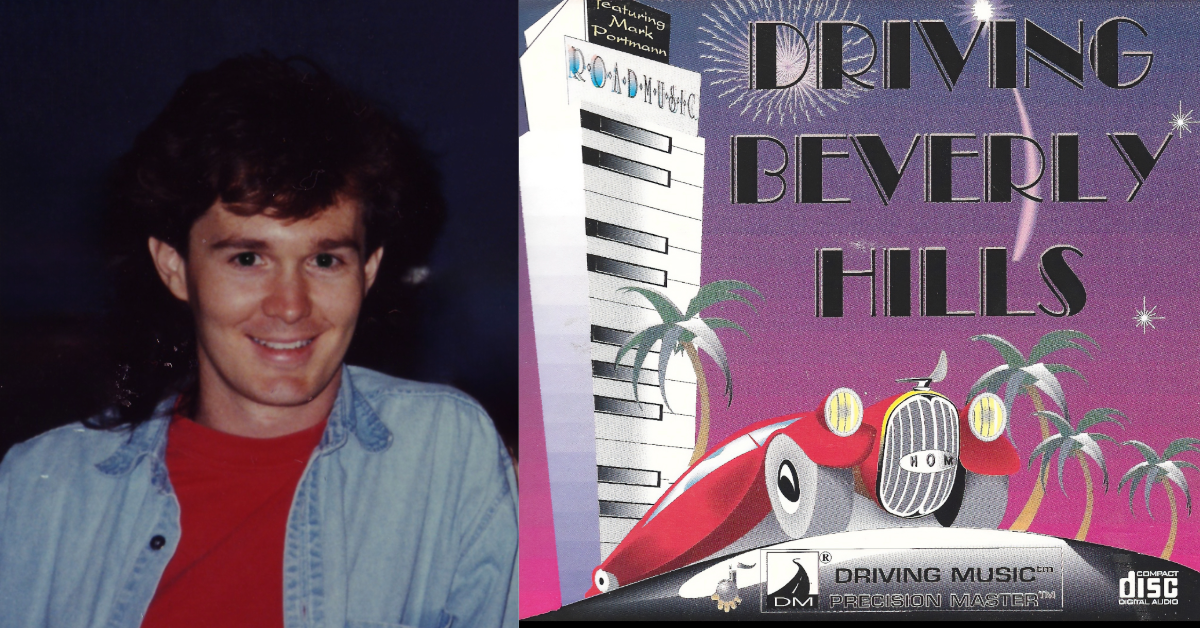 photo of Mark Portmann from the 1990s provided by the musician and the cover of his recording Driving Beverly Hills