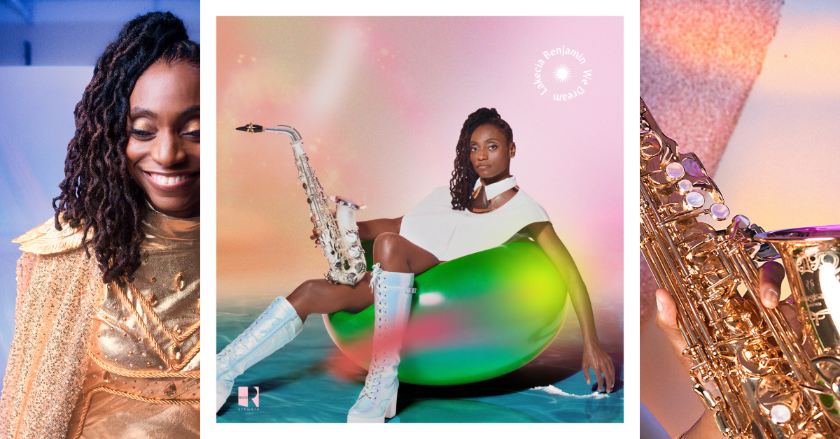 album cover and photos of Lakecia Benjamin We Dream; photos by Elizabeth Leitzell