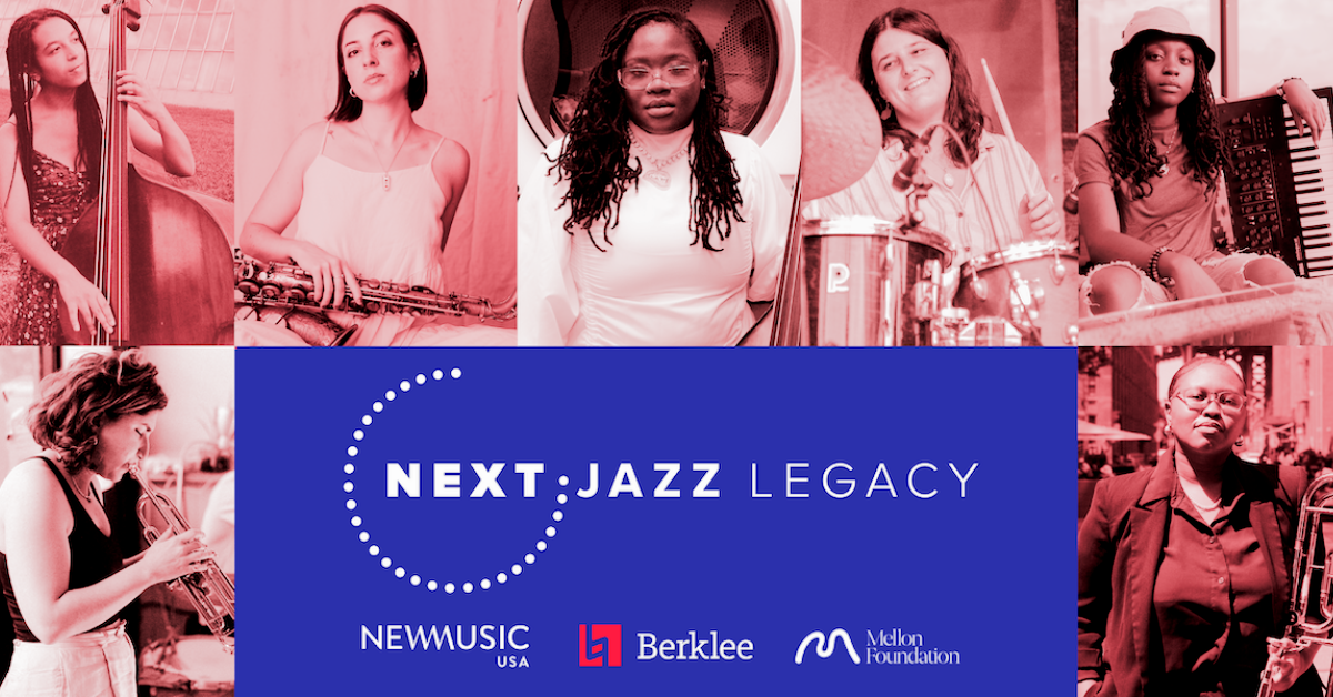 2026 Next Jazz Legacy cohort, clockwise from top left: Devon Gates, Alden Hellmuth, Destiny "Lé Queen" Diggs, Lily Finnegan, Sequoia “REDWOOD” Snyder, Siya Charles, Allison Philips